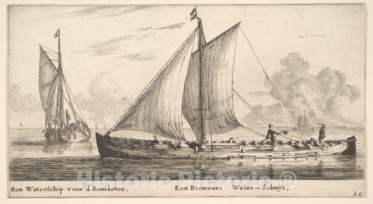 Art Print : Reinier Nooms, Called Zeeman - A Watership Carrying Water for Salt Works and Another One Carrying Water for The Breweries : Vintage Wall Art
