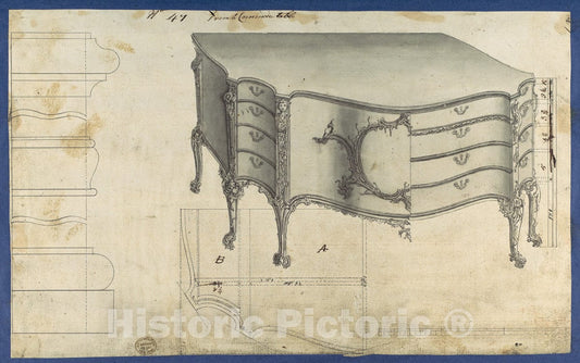 Art Print : Thomas Chippendale - French Commode Table, from Chippendale Drawings, Vol. II - 438451 : Vintage Wall Art