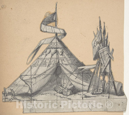 Art Print : Eugène Cicéri - Design for a Stage Set at The Opéra, Paris: A Tent : Vintage Wall Art