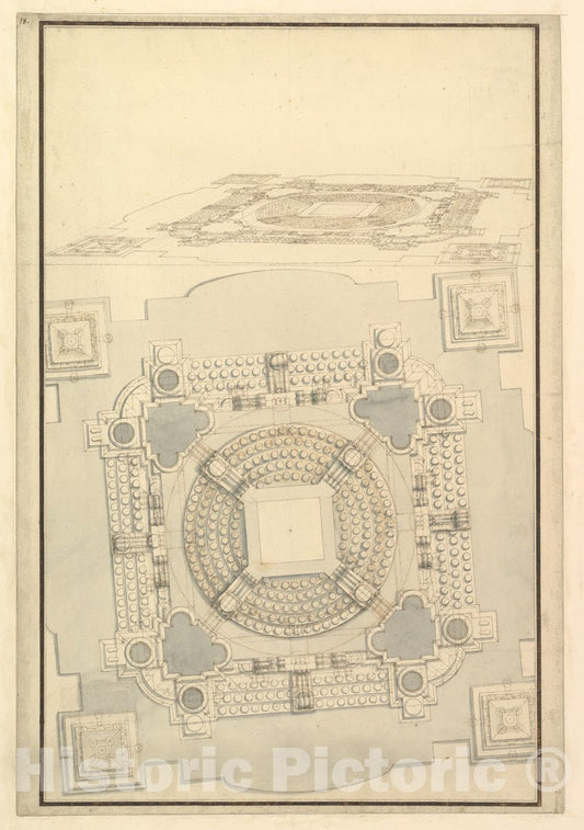 Art Print : Workshop of Giuseppe Galli Bibiena - Ground Plan of The Catafalque for Anna Cristina, Wife of Carlo Emanuele II of Savoy : Vintage Wall Art