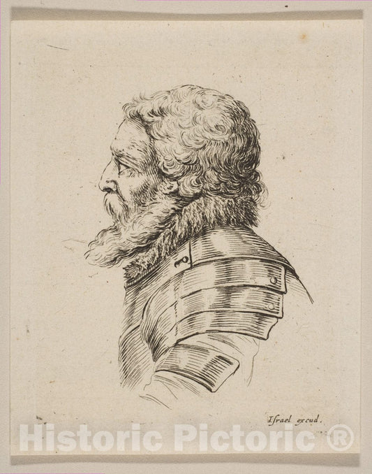 Art Print : Stefano Della Bella - Bust of a Soldier in Profile, from 'Various Heads and Figures' (Diverses tétes et Figures) : Vintage Wall Art