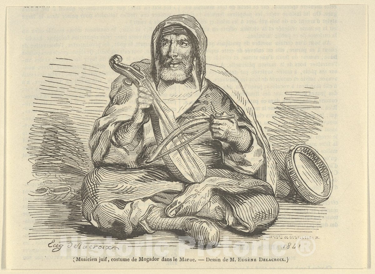 Art Print : Eugène Delacroix - Jewish Musician in Mogador Costume, Morocco : Vintage Wall Art