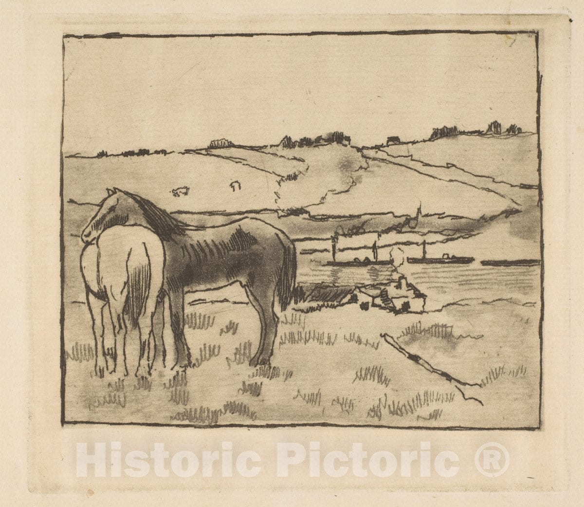 Art Print : Edgar Degas - Horses in The Meadow : Vintage Wall Art
