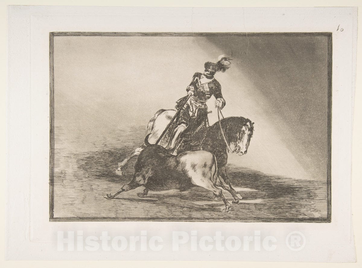 Art Print : Goya - Plate 10 from 'La Tauromaquia': Charles V Spearing a Bull in The Ring at Valladolid 2 : Vintage Wall Art