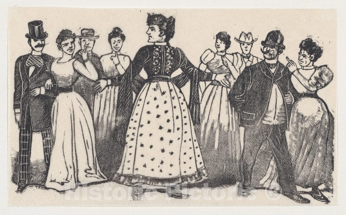 Art Print : José Guadalupe Posada - A Woman with her AMS Open Surrounded by Figures in Elegant Dress : Vintage Wall Art