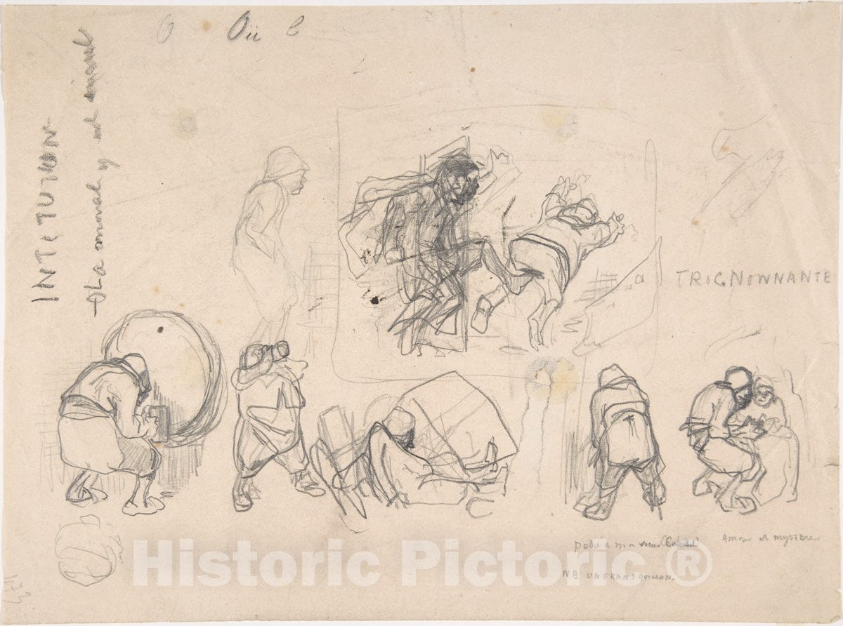 Art Print : Félicien Rops - Sheet with Various Peasants : Vintage Wall Art