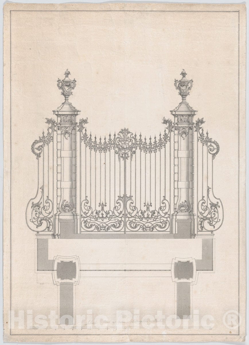 Art Print : Jan Pieter Van Baurscheidt The Younger - Design for The Cast Iron Gate of Castle ‘s-Gravenwezel (Belgium) : Vintage Wall Art