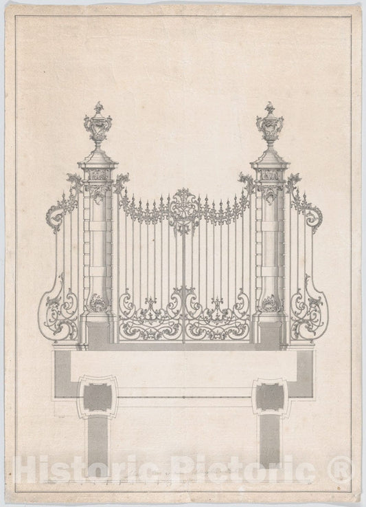 Art Print : Jan Pieter Van Baurscheidt The Younger - Design for The Cast Iron Gate of Castle ‘s-Gravenwezel (Belgium) : Vintage Wall Art