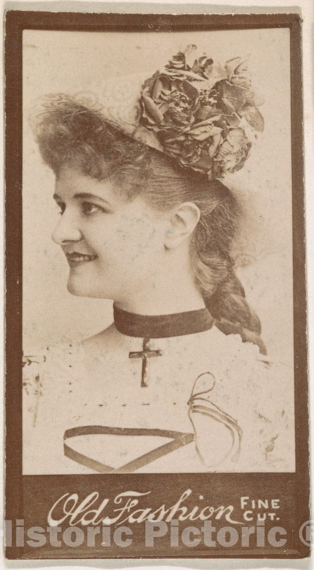 Photo Print : Actress Wearing Necklace with Cross, from The Actresses Series (N664) Promoting Old Fashion Fine Cut Tobacco : Vintage Wall Art