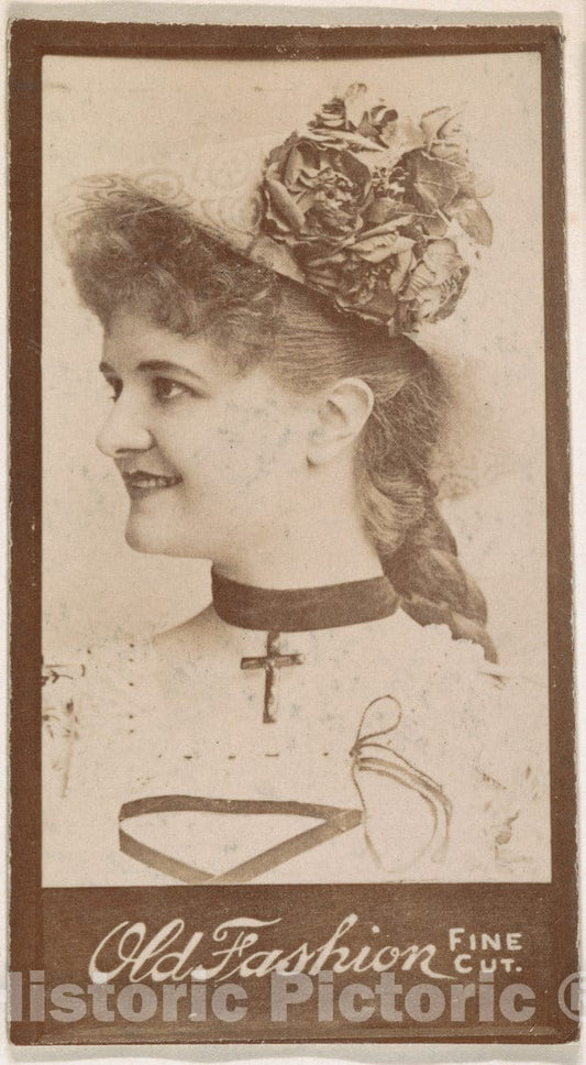 Photo Print : Actress Wearing Necklace with Cross, from The Actresses Series (N664) Promoting Old Fashion Fine Cut Tobacco : Vintage Wall Art