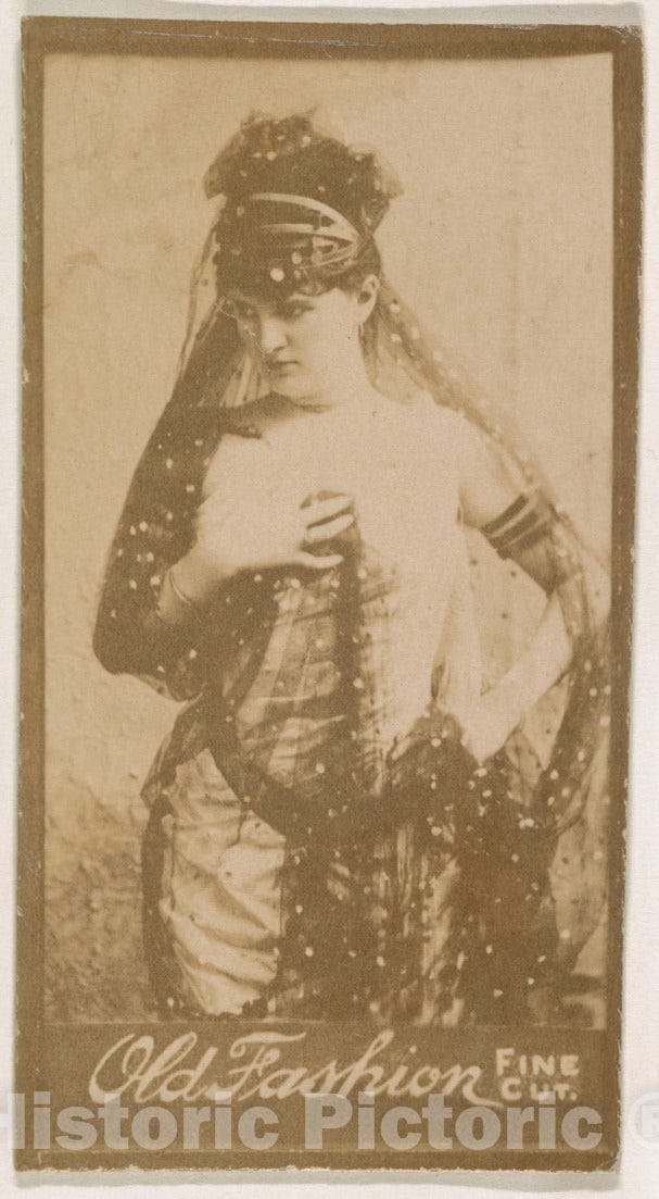 Photo Print : Actress Wearing Costume with lace Head Scarf, from The Actresses Series (N664) Promoting Old Fashion Fine Cut Tobacco : Vintage Wall Art