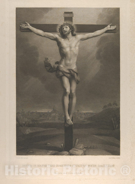 Art Print : Antonio Dalco - Christ on The Cross, a Town in The Background, After Reni : Vintage Wall Art