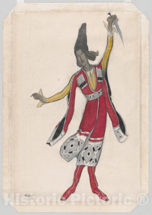 Art Print : Léon Bakst - Costume Design for The Ballet 'Thamar', premiered at The Théâtre du Châtelet in Paris, 1912 : Vintage Wall Art