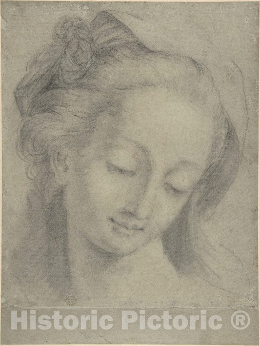 Art Print : French, 17th Century - Head of a Woman : Vintage Wall Art