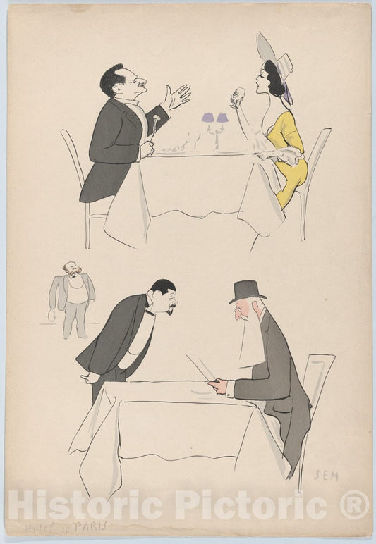 Art Print : Georges Goursat Sem - Hotel de Paris (Two Tables, one with Either D. du Theatré or Cavalieri), from Monte Carlo, 2nd Serie : Vintage Wall Art