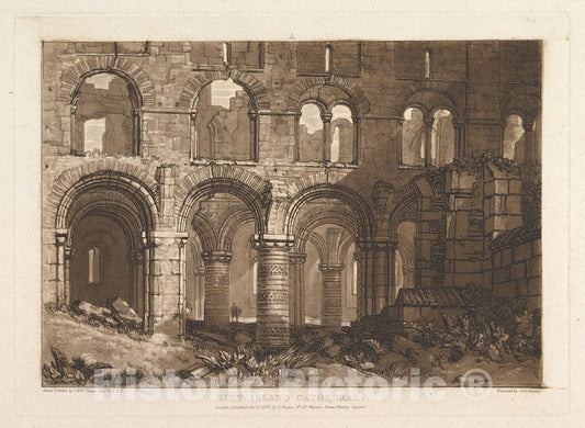 Art Print : Designed and Etched by Joseph Mallord William Turner - Holy Island Cathedral (Liber Studiorum, Part III, Plate 11) : Vintage Wall Art