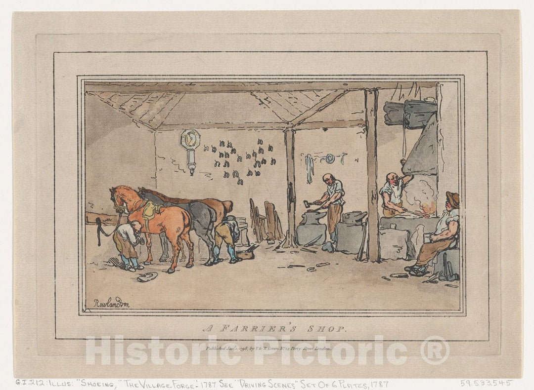 Art Print : Thomas Rowlandson - A Farrier's Shop : Vintage Wall Art