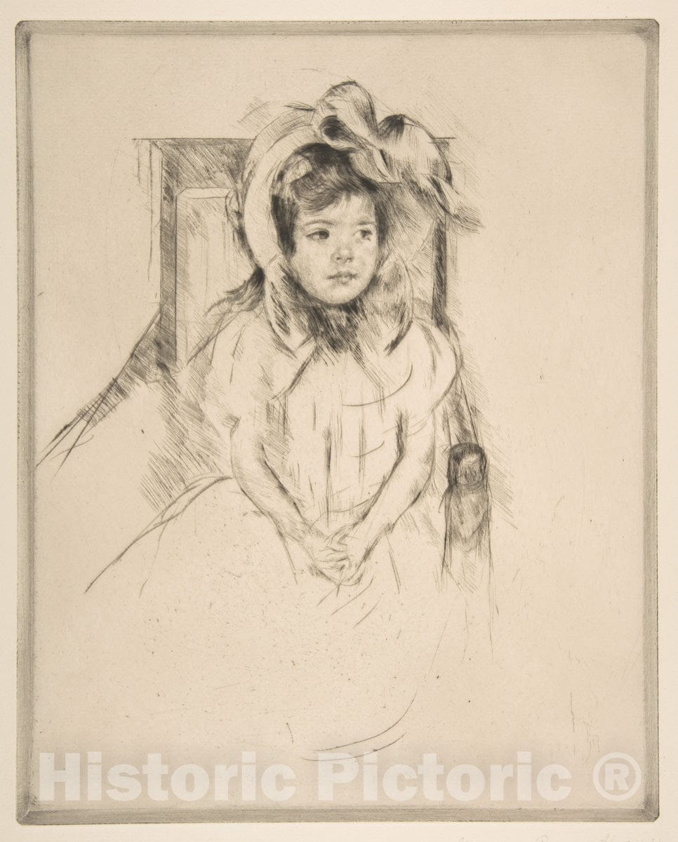 Art Print : Mary Cassatt - Margot Wearing a Large Bonnet, Seated in an Armchair : Vintage Wall Art