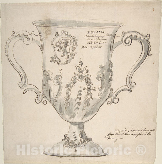 Art Print : British, 19th Century - A Silver Urn, inscribed MDCCXXIX.John Sudbury.Johanni Bateman : Vintage Wall Art