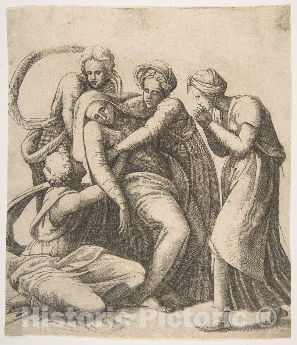 Art Print : Giulio Bonasone - The Virgin Fainting and Being Supported in The arms of The holy Women : Vintage Wall Art