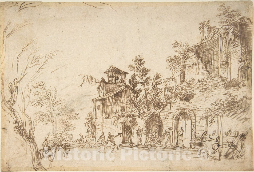 Art Print : Italian, Venetian, 18th Century - Landscape with Ruins : Vintage Wall Art