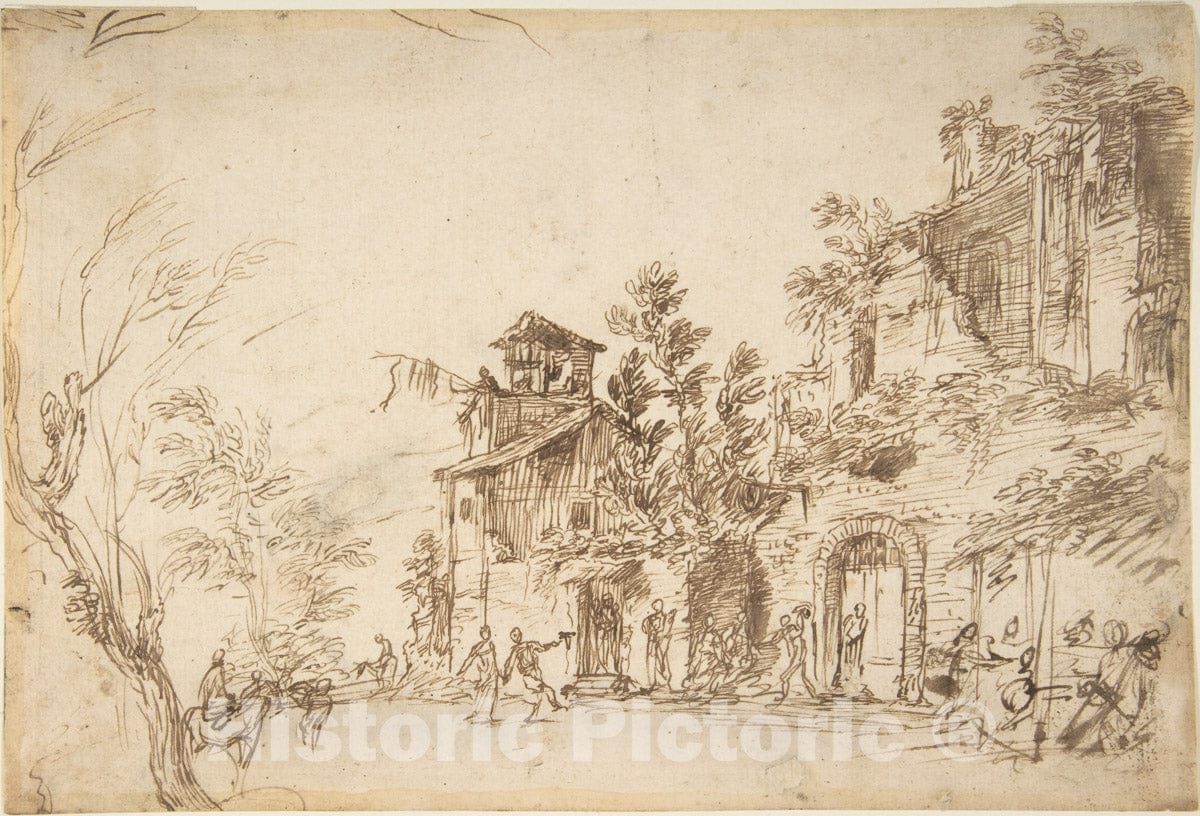 Art Print : Italian, Venetian, 18th Century - Landscape with Ruins : Vintage Wall Art