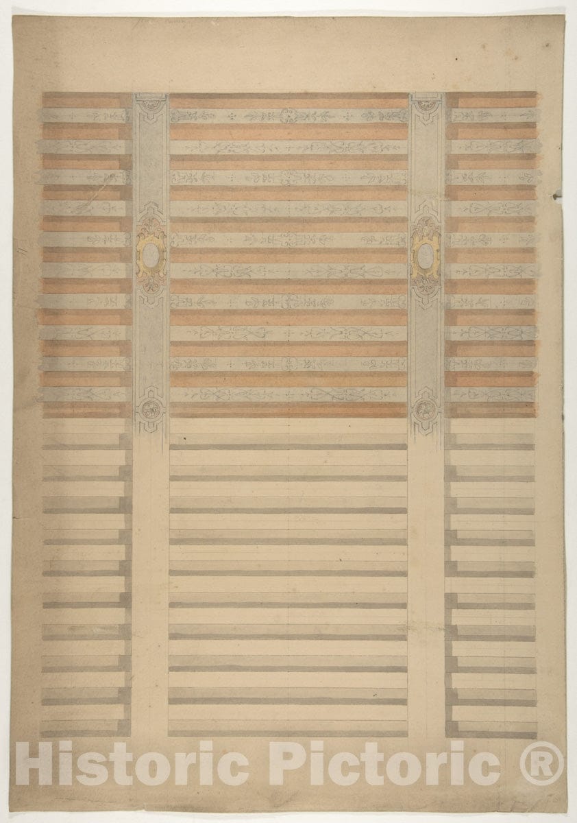 Art Print : Jules-Edmond-Charles Lachaise - Design for a beamed Ceiling in French Renaissance Style : Vintage Wall Art