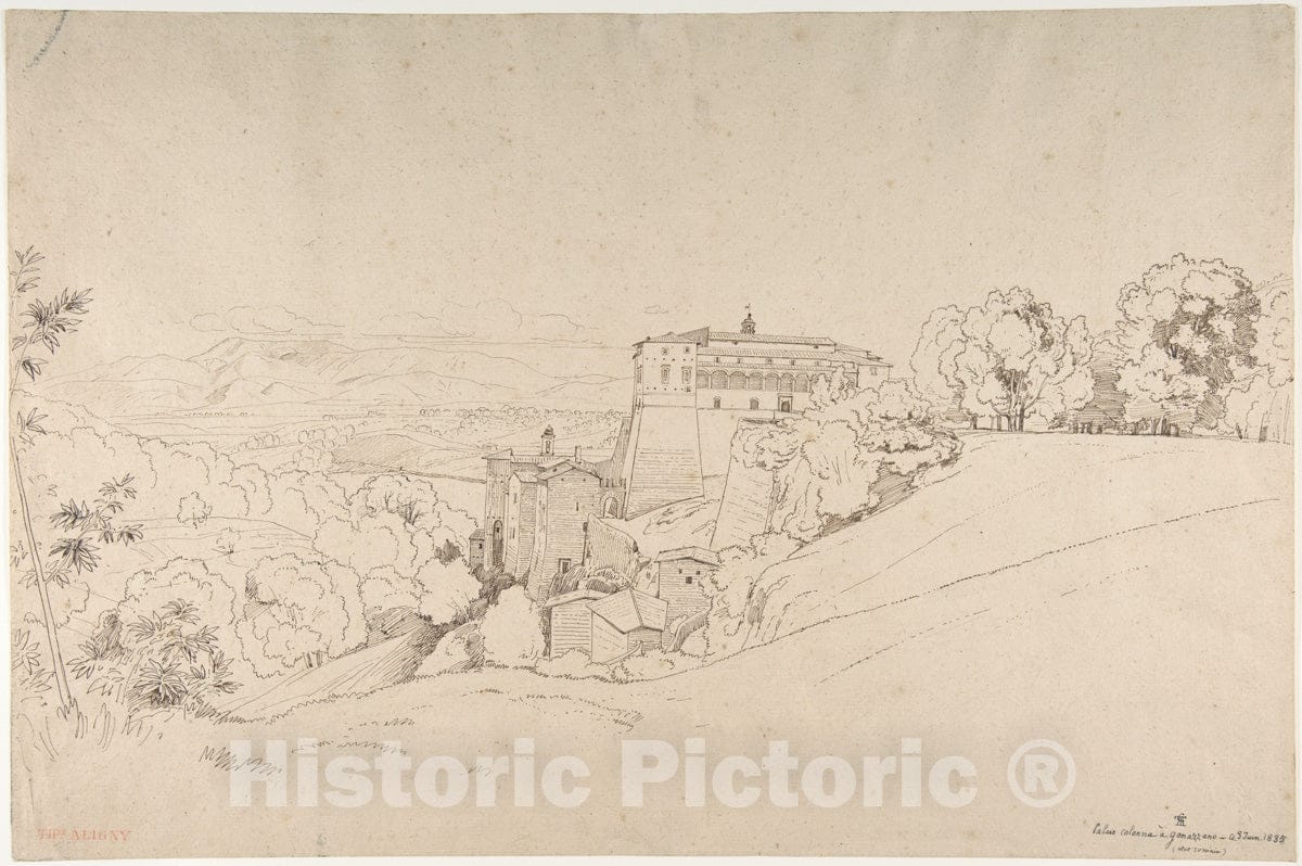 Art Print : Claude-Félix-Théodore (Called Caruelle) d'Aligny - Castello Colonna at Genazzano, Italy : Vintage Wall Art