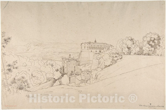 Art Print : Claude-Félix-Théodore (Called Caruelle) d'Aligny - Castello Colonna at Genazzano, Italy : Vintage Wall Art