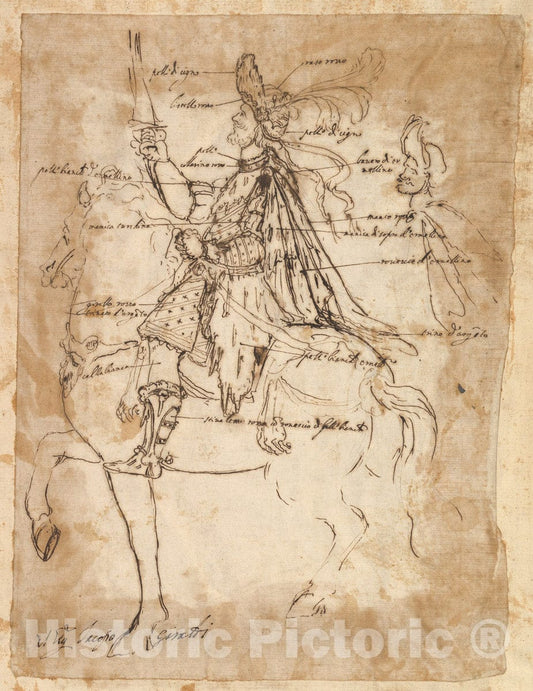 Art Print : Baccio del Bianco - Costume Design for Jacopo Giraldi, depicted on Horse Back : Vintage Wall Art