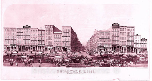 Art Print : Lithographed by Boell and Michelin - Broadway, New York, West Side from Fulton Street to Courtland Street : Vintage Wall Art