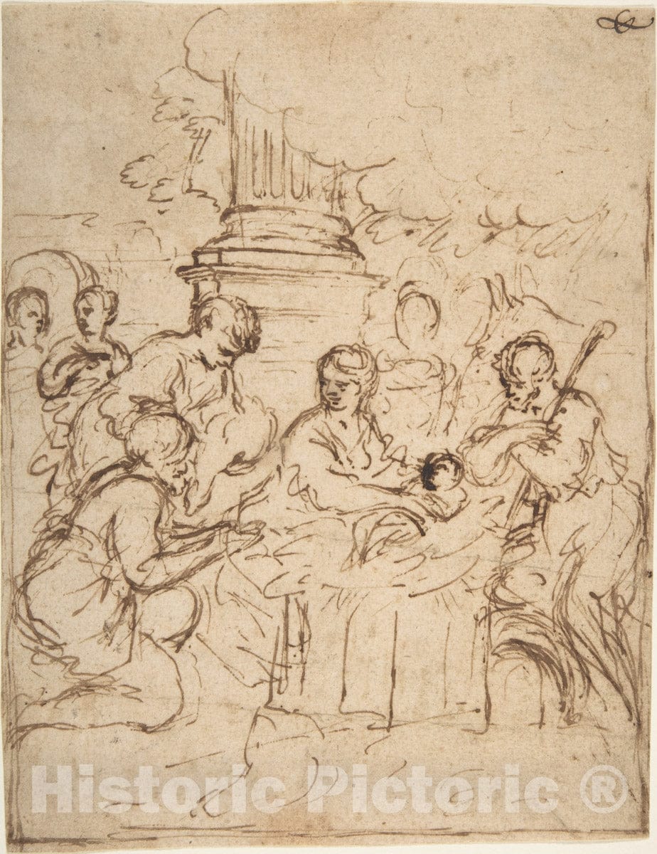 Art Print : Pietro da Cortona (Pietro Berrettini) - The Adoration of The Shepherds. : Vintage Wall Art