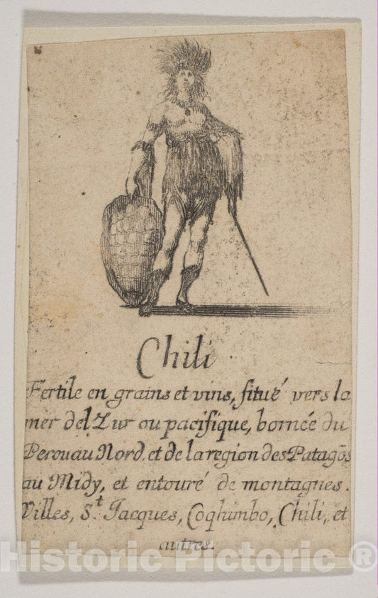 Art Print : Etched by Stefano Della Bella - Chile, from 'Game of Geography' (Jeu de la Géographie) 1 : Vintage Wall Art