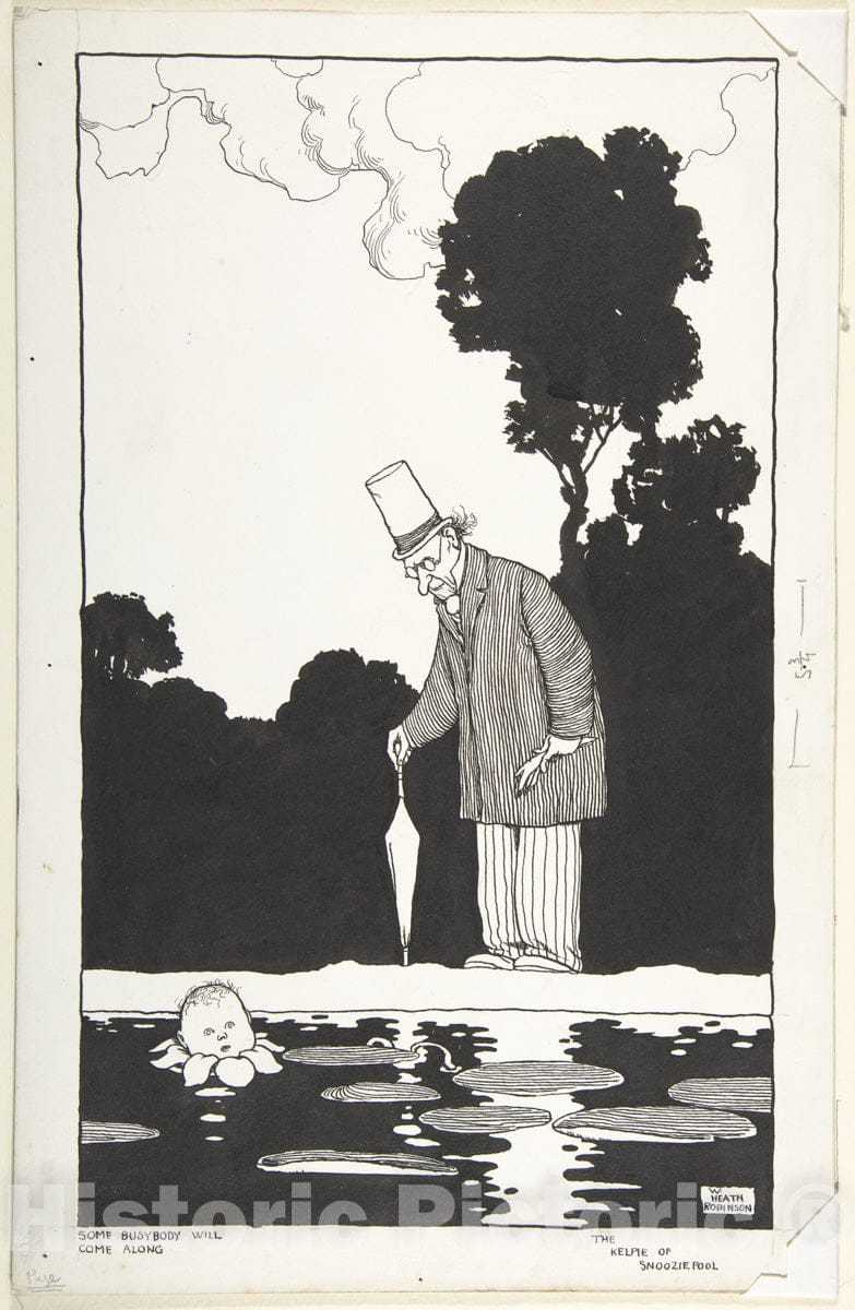 Art Print : William Heath Robinson - Some Busybody Will Come Along: The Kelpie of Snooziepod, Topsy-Turvy Tales : Vintage Wall Art