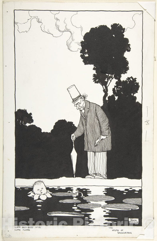 Art Print : William Heath Robinson - Some Busybody Will Come Along: The Kelpie of Snooziepod, Topsy-Turvy Tales : Vintage Wall Art