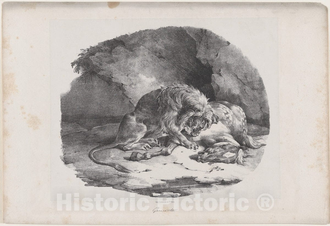 Art Print : Théodore Gericault - A Horse Being Eaten by a Lion : Vintage Wall Art
