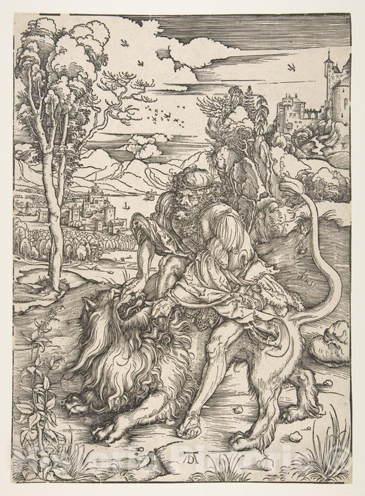 Art Print : Albrecht Dürer - Samson Rending The Lion - 438749 : Vintage Wall Art