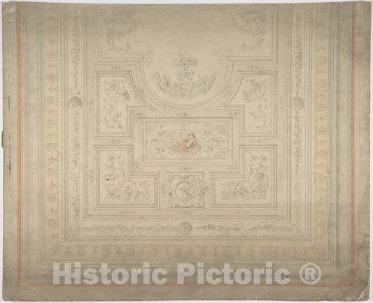 Art Print : British, 19th Century - Ceiling Design with Nymph on Dolphin : Vintage Wall Art