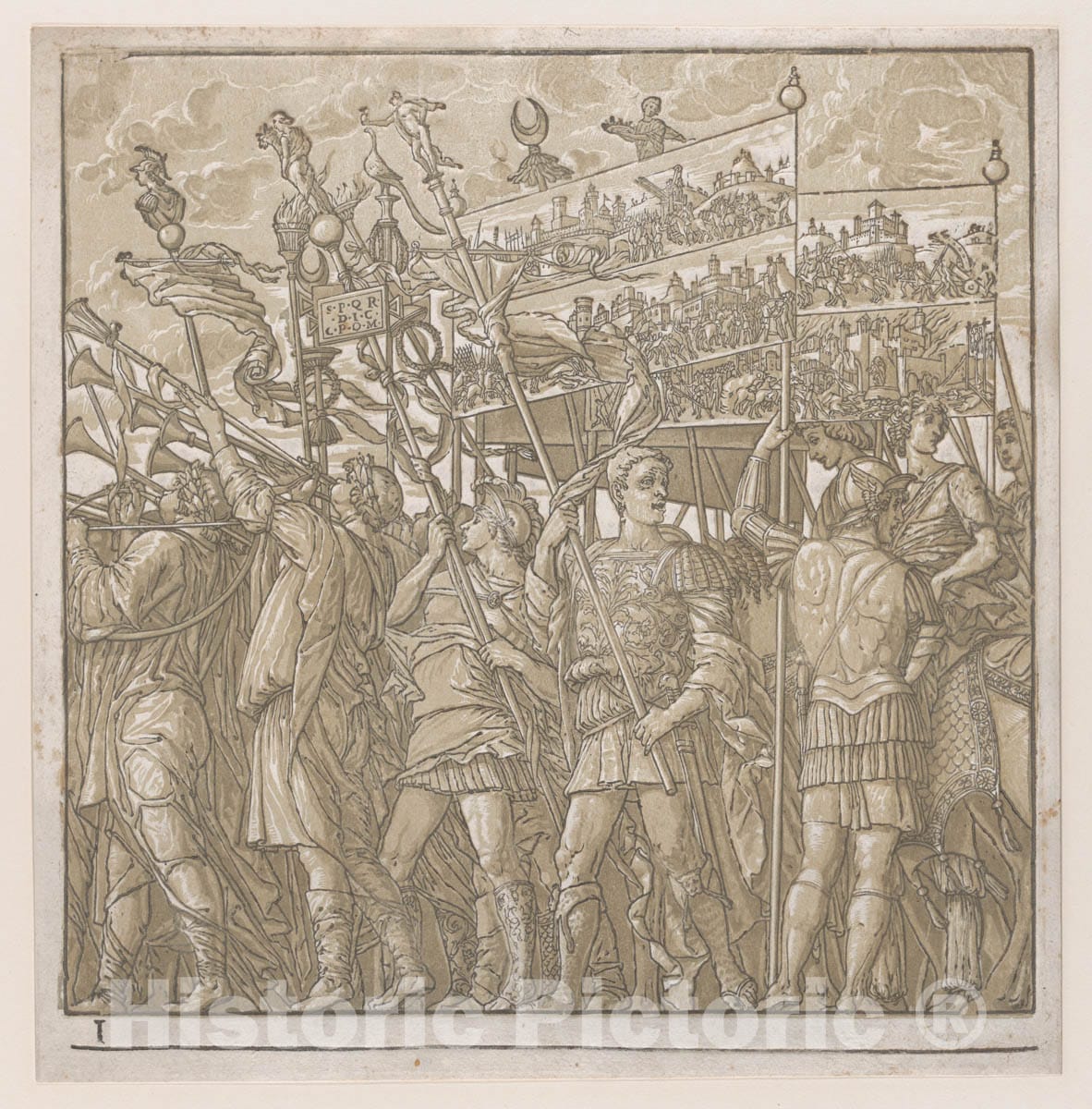 Art Print : Andrea Andreani - Sheet 1: Soldiers Carrying Banners Depicting Julius Caesar's Triumphant Military exploits, from The Triumph of Julius Caesar v.1 : Vintage Wall Art