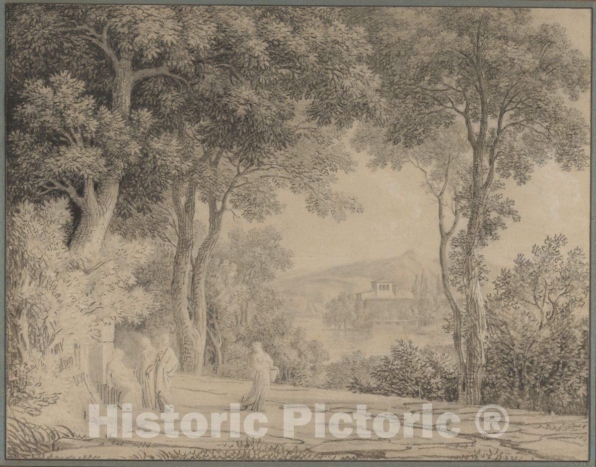 Art Print : Pierre Henri de Valenciennes - Classical Landscape with Women at a Fountain : Vintage Wall Art