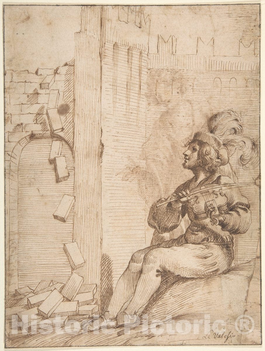 Art Print : Giovanni Luigi Valesio - Amphion Building The Walls of Thebes : Vintage Wall Art