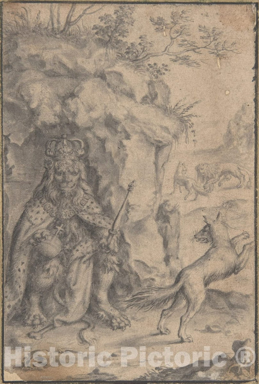 Art Print : Dutch, 17th Century - King Lion and Fox : Vintage Wall Art