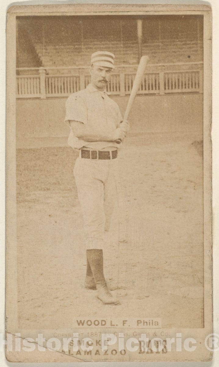 Photo Print : Baseball Card Wood, Left Field, Philadelphia, from The Kalamazoo Bats Series - Artist: Chas. Gross & Co. - Created: 1887 : Vintage Wall Art