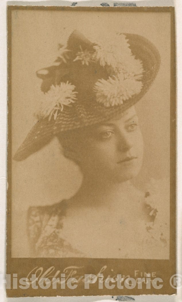 Photo Print : Actress Wearing Floral hat, from The Actresses Series (N664) Promoting Old Fashion Fine Cut Tobacco - 438817 : Vintage Wall Art