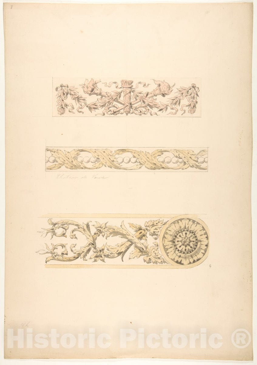 Art Print : Jules-Edmond-Charles Lachaise - Three Ornamental Motifs in rococco Style : Vintage Wall Art