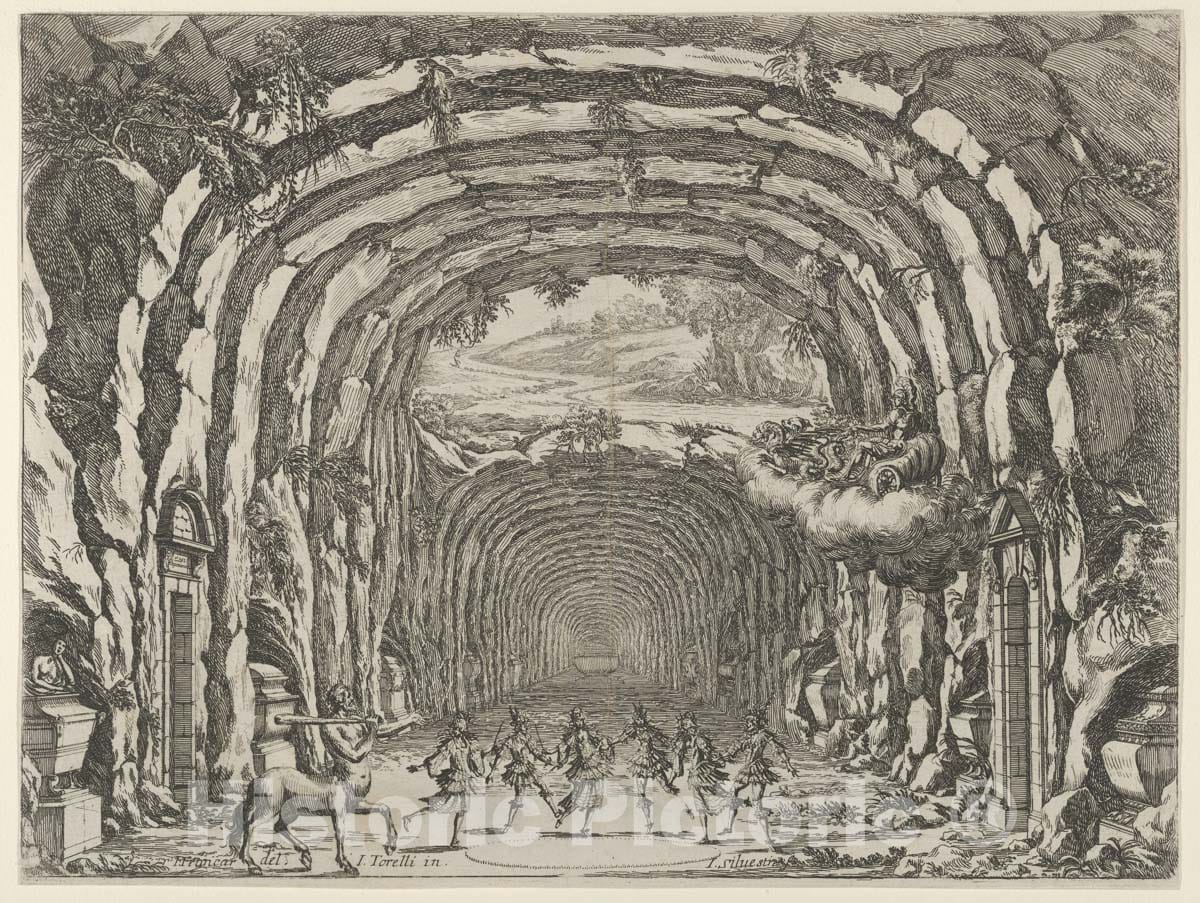 Art Print : Design for a Theater Set Created by Giacomo Torelli da Fano for The Ballet 'Les Noces de Thetis' - Artist: Giacomo Torelli da Fano - 1654 : Vintage Wall Art
