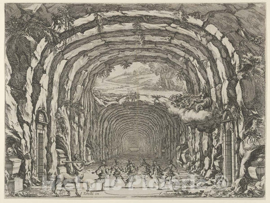 Art Print : Design for a Theater Set Created by Giacomo Torelli da Fano for The Ballet 'Les Noces de Thetis' - Artist: Giacomo Torelli da Fano - 1654 : Vintage Wall Art