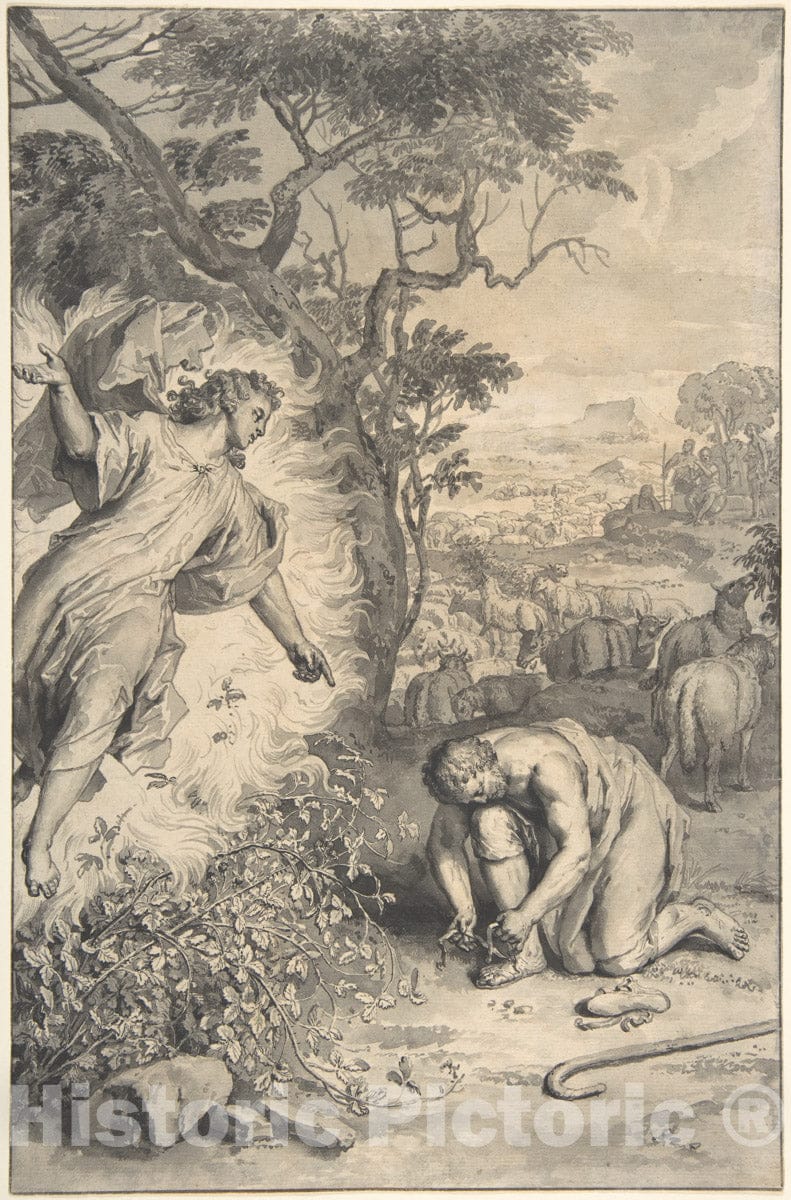 Art Print : Gerard Hoet - Moses and The Burning Bush : Vintage Wall Art