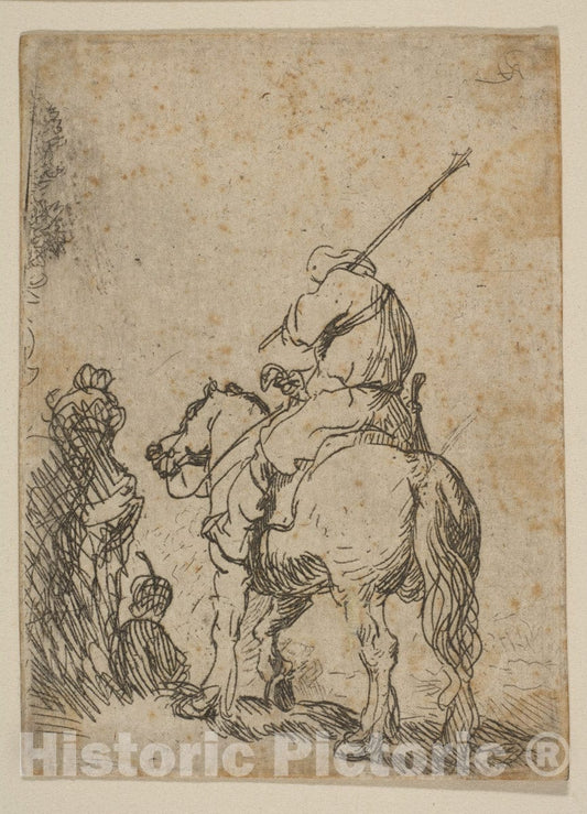 Art Print : Rembrandt (Rembrandt Van Rijn) - Turbaned Soldier on Horseback : Vintage Wall Art