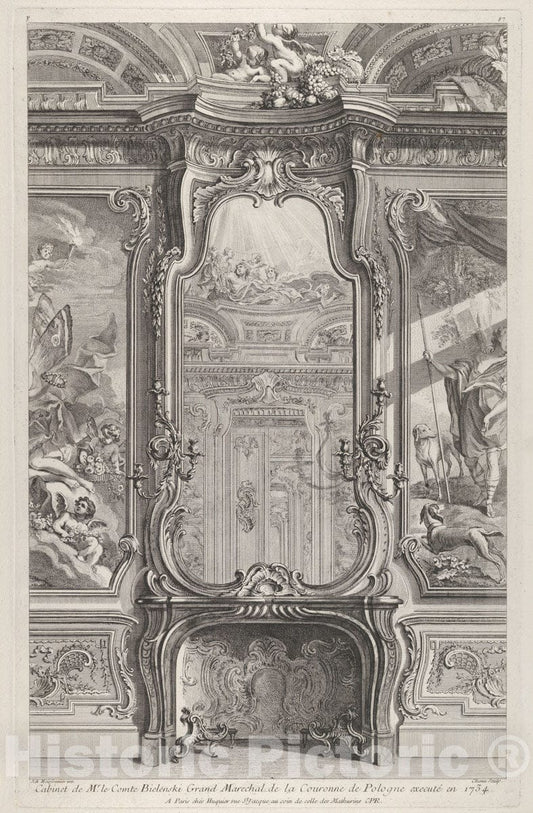 Art Print : Juste Aurèle Meissonnier - Cabinet de Mr le Compte Bielinski, from 'Oeuvres de Juste Aurelle Meissonnier' : Vintage Wall Art